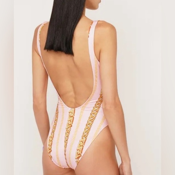 Versace chain pinstripe one-piece swimsuit pink gold NWT - Picture 3 of 8
